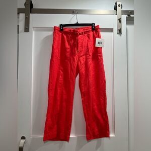 Ellen Tracy Vibrant Red Cropped Linen Pants Small